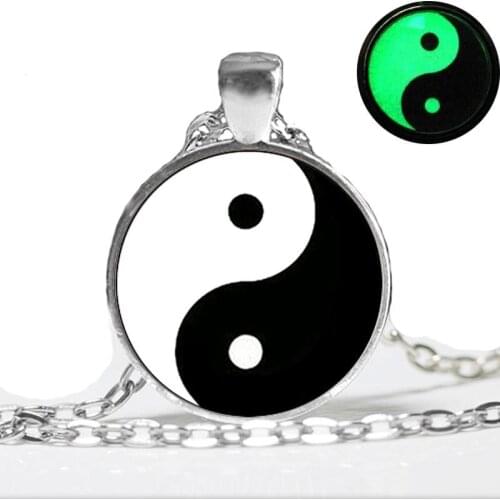 Glowing Handmade Tai Ji Glass Tile Yin Yang Chinese Oriental Asian Necklace Glow In The Dark Pendant