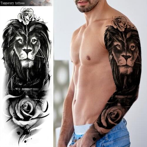 Large Arm Sleeve Beast Tattoo Lion Tiger Waterproof Temporary Tatto Sticker Death Skull Body Art Full Fake Tatoo Women Men