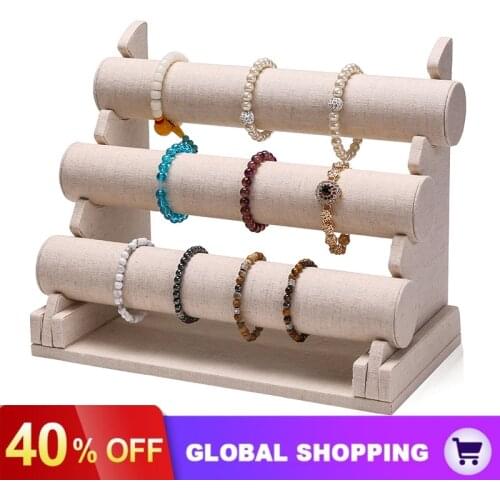 Triple Bracelet Holder Jewelry Display Stand Watch Bangle Bar Necklace Storage Organizer
