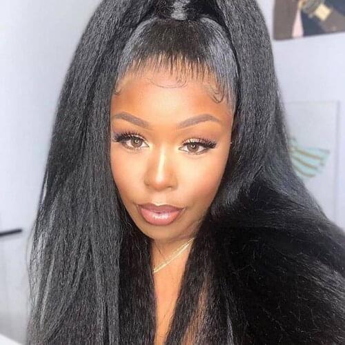 Yaki Straight Synthetic Lace Front Wigs for Women Heat Resistant Fiber Natural Hair Long Synthetic Lace Front Womens Wigs