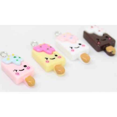 Yamily 10pcs/Resin Ice-cream Charm Simulation Christmas Cartoon Cream Lolly DIY Pendant Jewelry For Keychain Earrings Necklace