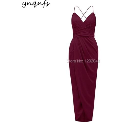 YNQNFS B33 Elegant Multi Color Chiffon Tea Length Length High Slit Wedding Party Dress Bridesmaid Dresses 2019