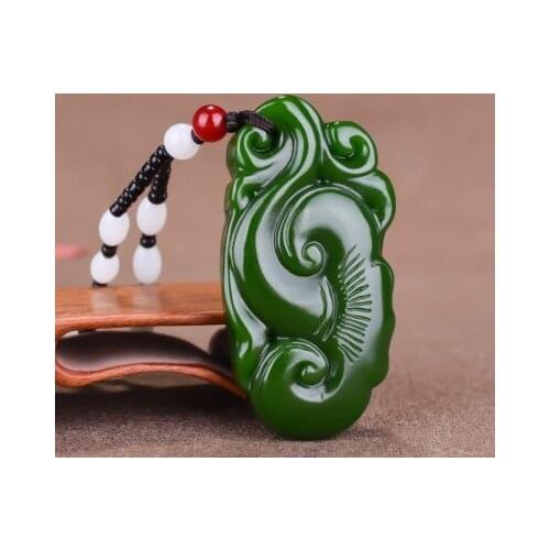 Zheru Jewelry Natural Hetian Jade Green Lingzhi Ruyi Pendant Necklace Exquisite Jewelry Best Gift