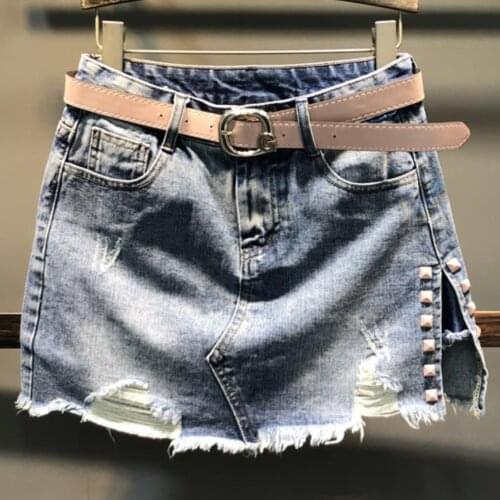 Denim Skirt spring auutmn fashion high waist mini skirt women irregular split rivets jeans skirt a-line plus size 2XL