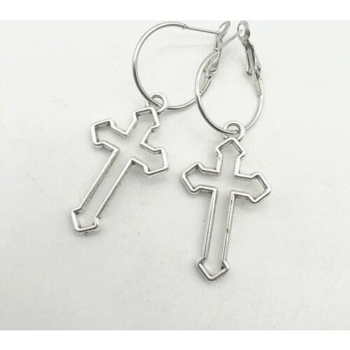 Women Mens Stainless Steel Dropping Earrings Silver Color Cross Gothic Punk Rock Style Pendientes Mujer Moda Jewelry