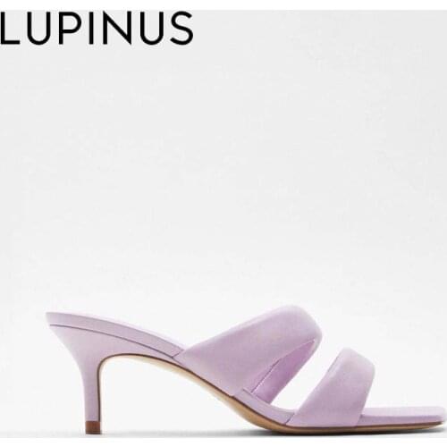 LUPINUS Fashion Purple Square Toe Women Sandals 2021 Spring New Women High Heels Elegant Thin Heel Open Toe Chic Women Shoe