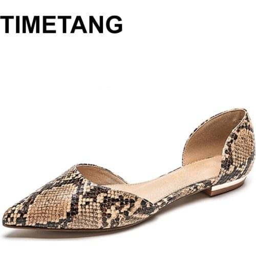 TIMETANGwomen flats base snakeskin PU leather women casual shoes D'Orsay fashion summer shoes platform ladies shoe