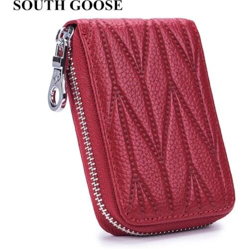 SOUTH GOOSE Brand Genuine Leather Women RFID Credit Card Holder Female Casual Travel Wallet Coin Purse Men Business Cards Holder