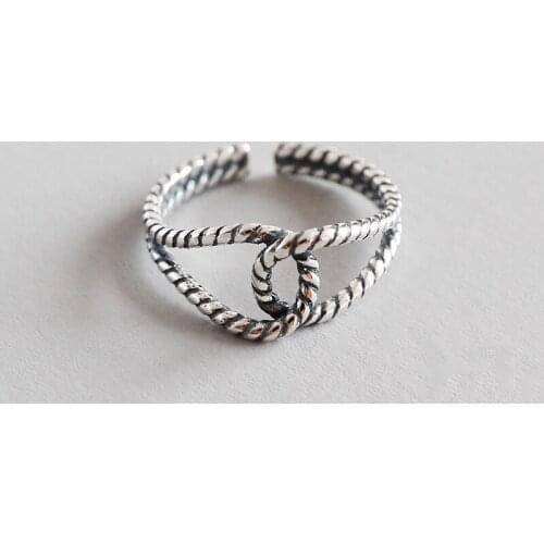 WYJZY Interwoven hemp rope styling sterling silver opening ring for women casual clothing with preferred jewelry exquisite gift