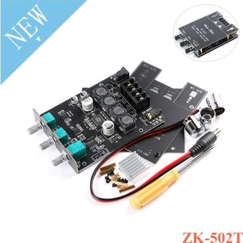 ZK-502T TPA3116D2 Bluetooth 5.0 Subwoofer Amplifier Board Module 2.0 Channel High Power Audio Stereo 50W+50W 50W*2 Bass AMP