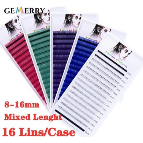 1 Case Colored False Eyelashes Purple Blue Green White Faux Mink Silk Lashes Natural Soft HandMade Individual Eyelash Extension