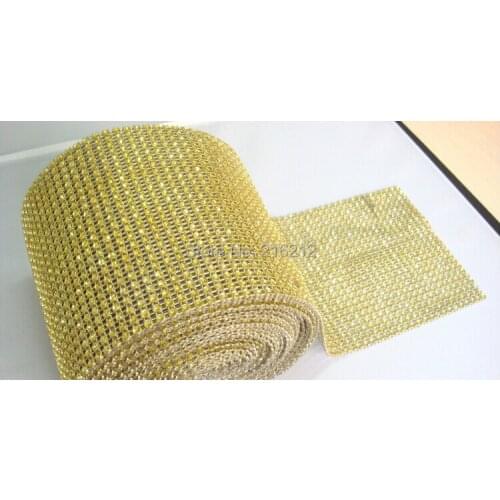 10 roll =100 yards gold 4.5 inch Bling Diamond mesh Wrap ribbon Rhinestone Mesh Crystal Ribbon one roll