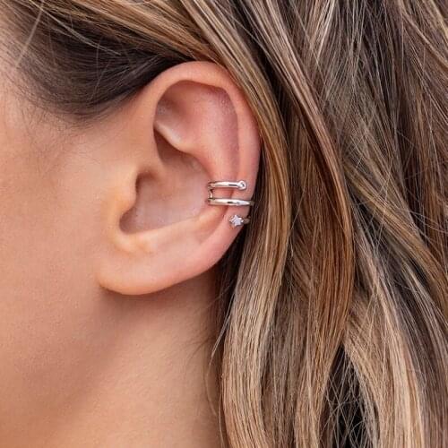 100% 925 Sterling Silver Multilay Star Ear Cuff Clip on Earrings For Women Girl Without Piercing Earings Jewelry