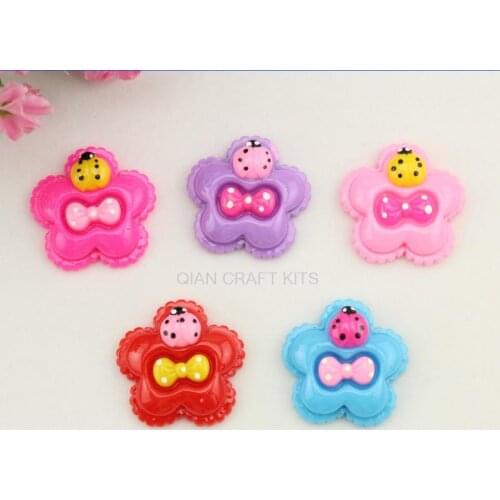 150pcs kawaii large polka dots ladybug on Resin floral sunflower cabochons 30mm Cell phone decor, hair clips, embellishment,DIY