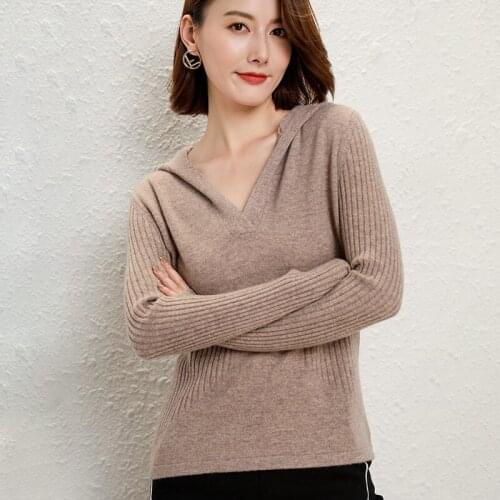 2021 New 100% Pure Wool Sweater Womens Hooded Slim Fit Cashmere Sweater Thick Pullover Autumn Winter Knitted Warm Jacket