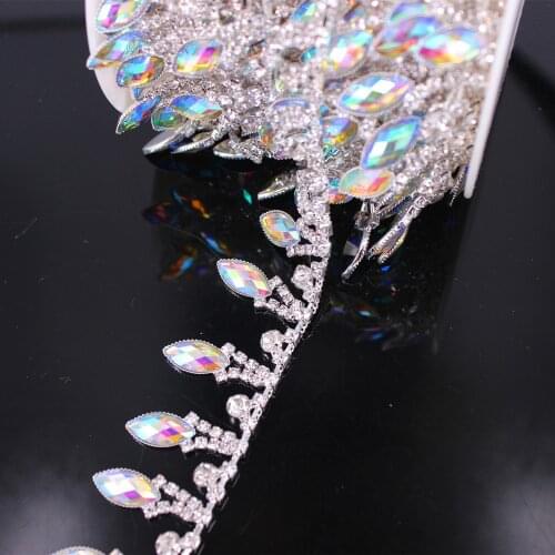 5 yard/roll AB Resin Crystal Holographic Rhinestone Bridal Trim Fashion Chain Wedding Dresses sew on bridal sash belt applique