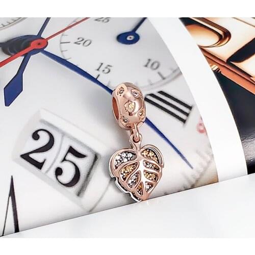 Authentic 925 Sterling Silver Charm New Rose Gold Leaves Creative Pendant Fit Pandora Women Bracelet & Necklace Diy Jewelry