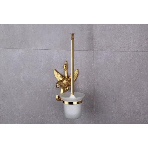 Free shipping Ti-gold Bathroom swan crystal toilet brush holder New