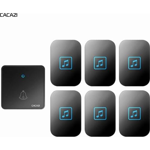CACAZI Home Wireless Doorbell Waterproof 300M Remote CR2032 Battery 60 Ring 1 Transmitter 6 Receiver US EU UK Plug 0-110DB Chime