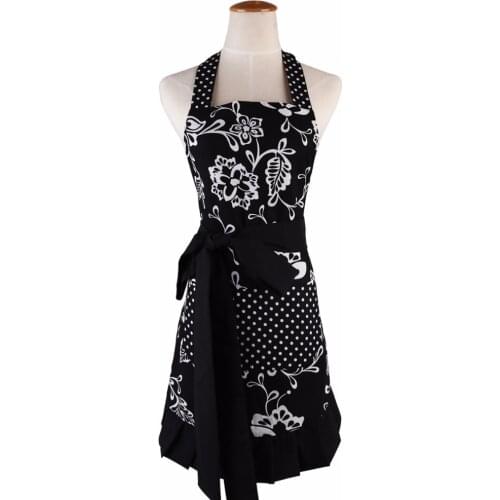 Black Kitchen Cooking Cotton Apron Elegant Sexy Women Fashion Evening Dress Apron Custom Printed Aprons Hot Sale Wholesale