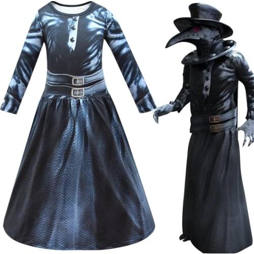 Child Halloween Costume Anime Cosplay Kids Punk Plague Doctor Beak Bird Mask Gloves Hat Dress Full Sets Girls