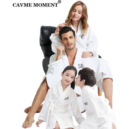 CAVME 100% Cotton Bathrobe Terry Robe Kids Childrens Bathrobe Cotton Ladies Kimono Long Robes PLUS SIZE CUSTOM Letter