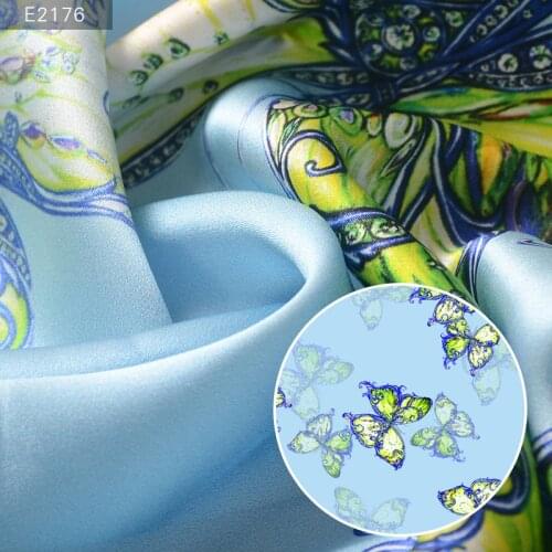 HYSK 100%pure silk satin fabric butterfly digital print animal pattern silk material designers cloth shiny new E2173 for dress