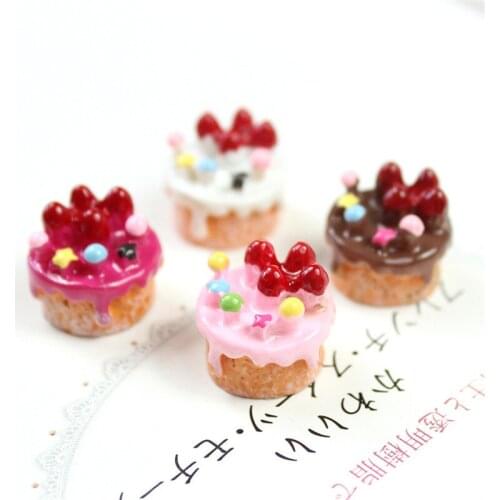 Kawaii Resin Cabochons 10pcs/Lot 16mm Round 3D Fruit Cake Shape Food Cameo Patch Sticker Ornament Accessories Embellishments DIY