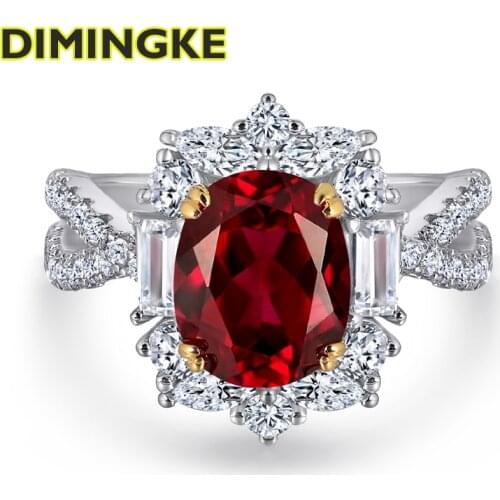 DIMINGKE 7*9MM Ruby Ring 47 Small Diamonds 100%-S925 Sterling Silver Jewelry Party Anniversary Gift Wholesale