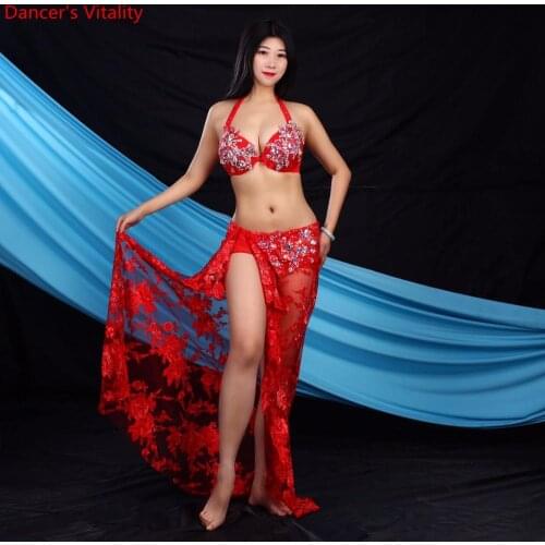 New belly dance performance costume group costume competition lace Skirt Deep Bra Top Long Skirt 2pecies Oriental Dance Suit