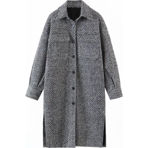 Nice Vintage Woman Long Loose Button Woolen Shirt Coat Fad Fashion Female Winter Warm Jackets Ladies Casual Outwear