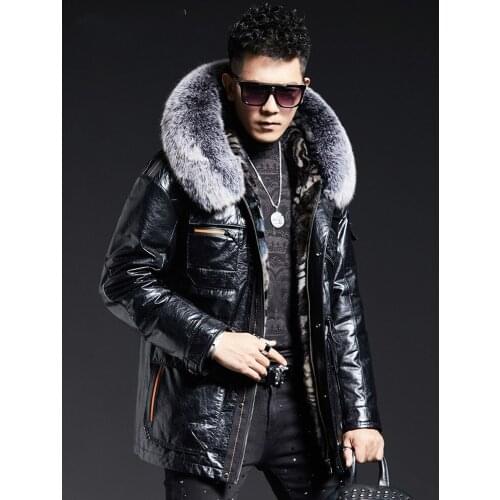 New Parka Mens Youth Genuine Leather Clothes male Mink Fur Liner Cowhide Leather Coat Thick