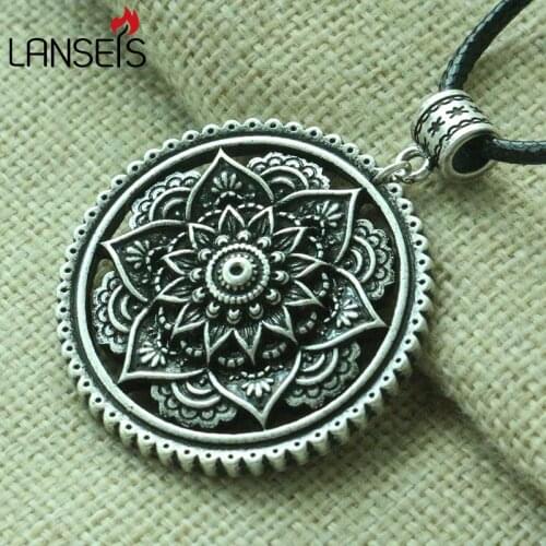 Lanseis 1pcs Boho Style Lotus Mandala pendant Mandala flower women necklace geometry amulet pendant Tribal Gypsy Jewelry
