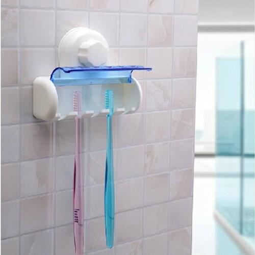 Hot Sale New Creative 5 in 1 Toothbrush Holder Bathroom Decor Stong Vaccum Suction Wall Toothbrush Holder