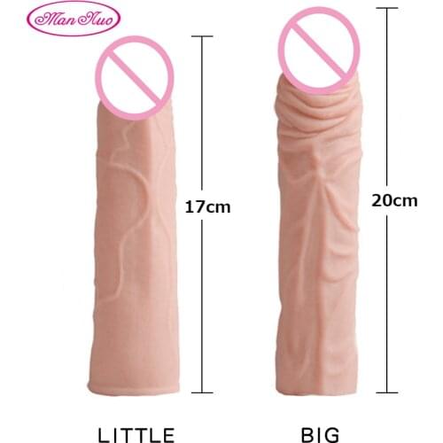 ManNuo Big Size 20cm Reusable Penis Extender Condom Realistic Cock Sleeve Penis Enlargement Dildo Male Sex Toy Adult Products 88