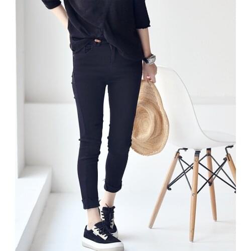 MICOCO N5558C Literature and art Water washing Do old Personality hole patch to show slim nine - foot jeans