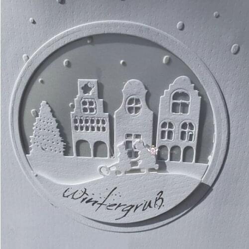 Mmao Crafts Metal Steel Cutting Dies Snow house round frame Stencil For DIY Scrapbooking Paper/photo Cards Embossing Dies