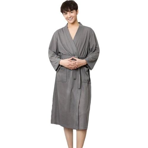 Men Summer Robe Chinese Cotton Nightwear Solid Sleepwear Male Nightgown Spa Home Dress Kimono Bathrobe Gown Plus Size
