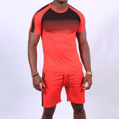 Men Outfit Tracksuit Gradient Print Drawstring Men Short Sleeve Round Neck T-shirt Shorts Set Sports Streetwear Summer 2021