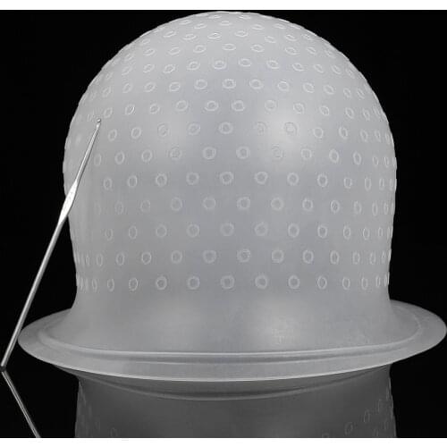 Frcolor Elastic Silicone White Dye Cap With Crochet Hook Hair Salon Coloring Highlighting Reusable Frosting Pick Dyeing Tool Set