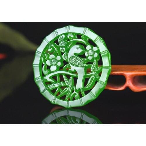 NATURAL GREEN JADE STONE FLOWER BIRD PENDANT NECKLACE CHINESE HOLLOW OUT CARVED CHARM JADEITE JEWELRY AMULET FOR MEN WOMEN GIFTS