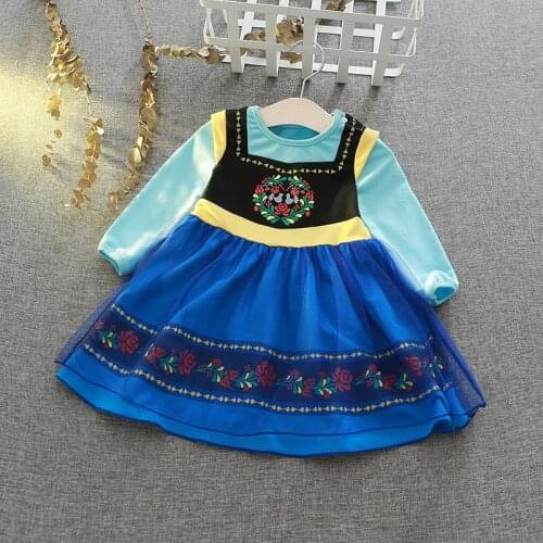 New Girls Anna Dresses Princess Anna Dress Girls Halloween Cosplay Costume Monsoon Kids Cartoon Clothes Children Cotton Clothing