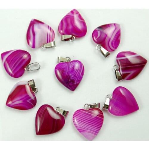 Wholesale 20mm Natural Stone Striped agates tiger eye Crystal Opal Quartz heart charms pendant for jewelry making necklace 36pc