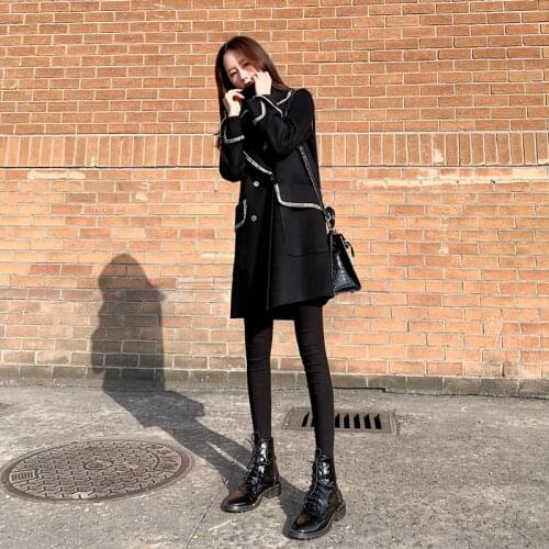 Woolen Coat Spring Womens Autumn Long Wool Jacket Black Korean Ladies Coats Elegant Overcoat 2020 Casaco Feminino J4202