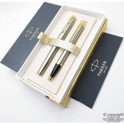 Parker IM Brushed Metal Roller Pen + Ballpoint Pen Set | İsme Special Pen | Gift Pen