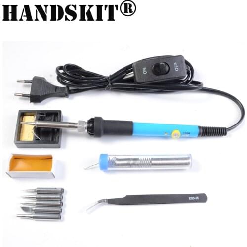 Handskit 110V/220V 60W Soldering Iron Adjustable Temperature Electric Mini Switch Solder Iron With 5Pcs Tips Wire Rosin