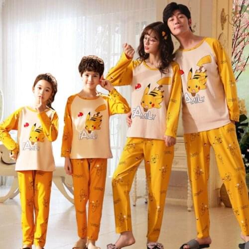 New Autumn Winter Cute Cartoon Parent-Child Pajamas For Boys Girls Family Sets Pure Cotton Long Sleeve Home Wear Kids Clothes