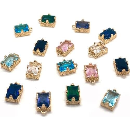 Charms for Jewelry Making,A Variety of Colors of Golden Alloy Pendant Diy Accessories, 10PCS Metal Inlaid Square Crystal Jewelry