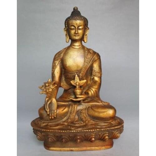 Elaborate Chinese Collectable Old Brass Tibetan Buddhism gild Tantra Medicine Buddha Statue sculpture