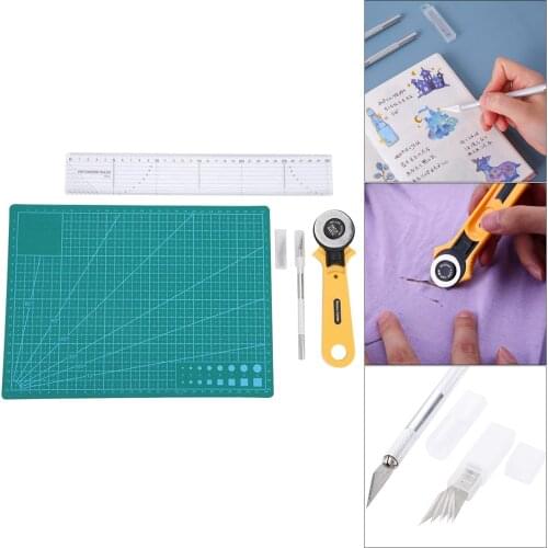 Craft Knives Set, Fabric Rotary Cutter Kit Tools Hobby Knife Carving Knives, Knife Stencil Blades and Cutting Mat, Ruler